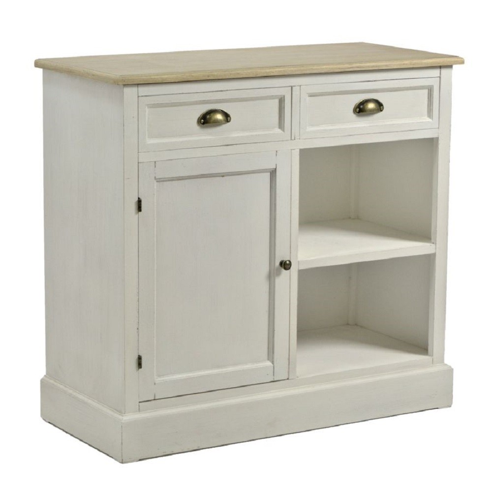 Mobile shabby bianco 2 cassetti + 1 anta + 2 ripiani cm 40 x 90 x h 84