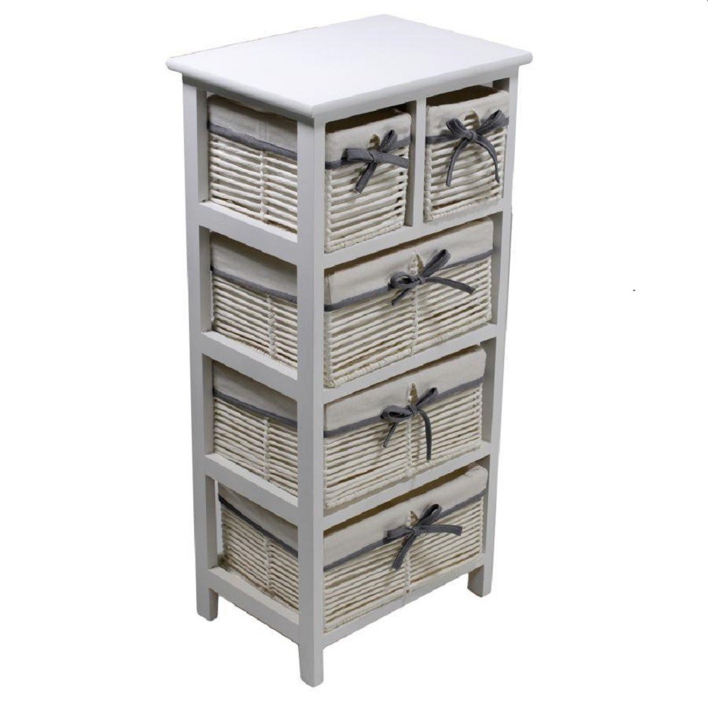 Mobiletto cassettiera bianco legno grezzo 2 + 3 cassetti cm 28 x 38 x h 81