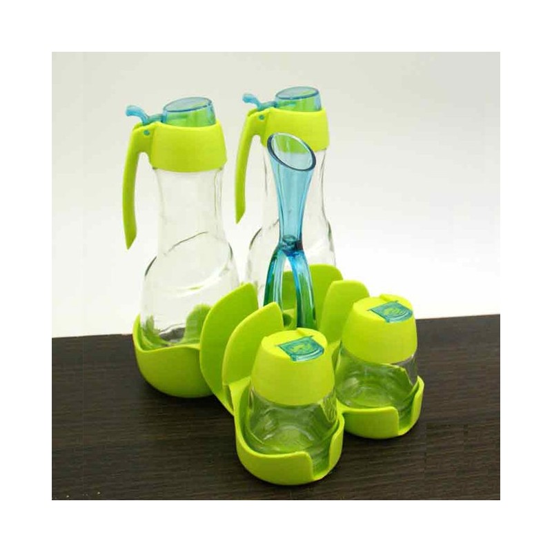 Oliera set menage 4 pezzi in vetro colori assortiti