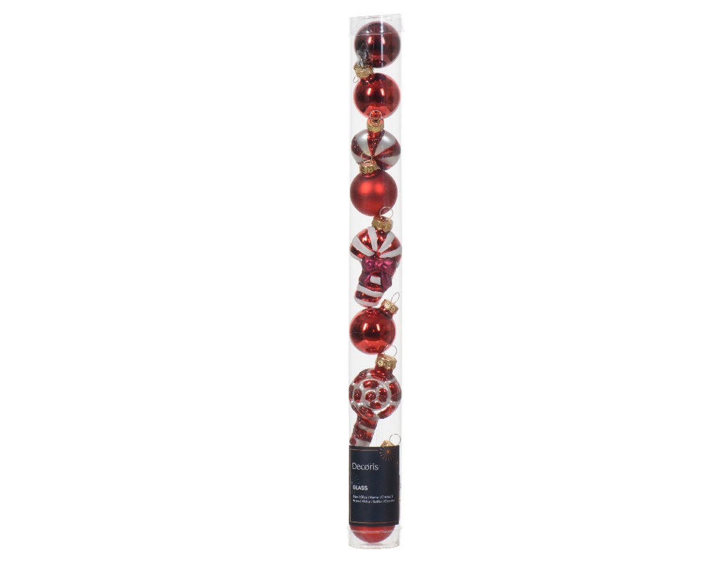 Box Da 9 Palline Di Natale Figura Di Vetro Lucido-Opaco-Miscela Colore Natale Rosso/Colore  L 2.8Cm X P 2.7Cm X H 6Cm