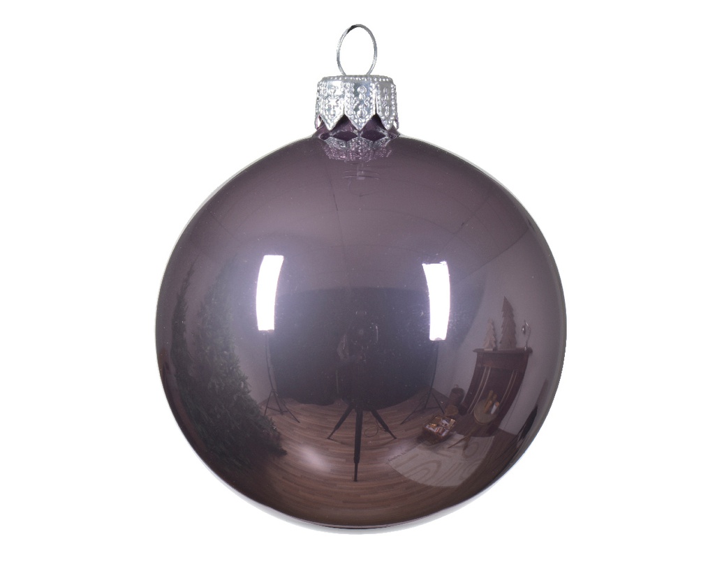 Box Da 6 Palline Di Natale Gioielli Di Vetro Smaltato Colore Lilla Cristallo Ø 6Cm