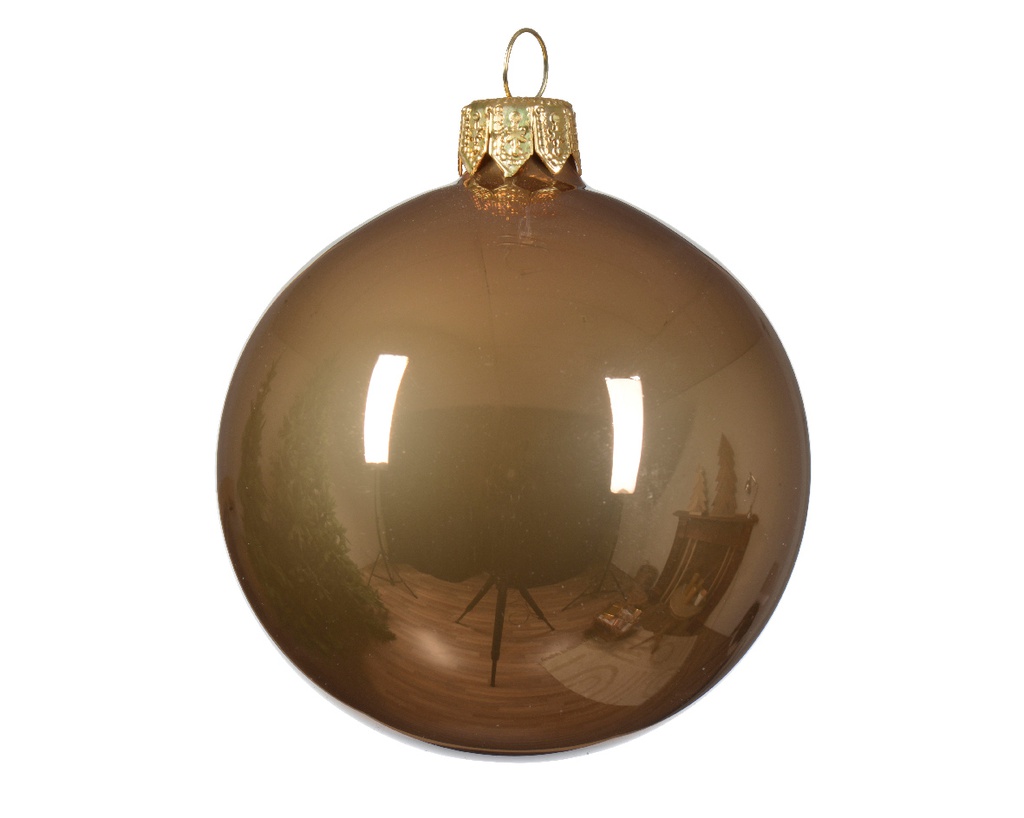 Box Da 6 Palline Di Natale Gioielli Di Vetro Smaltato Colore Marrone Zenzero Ø 8Cm