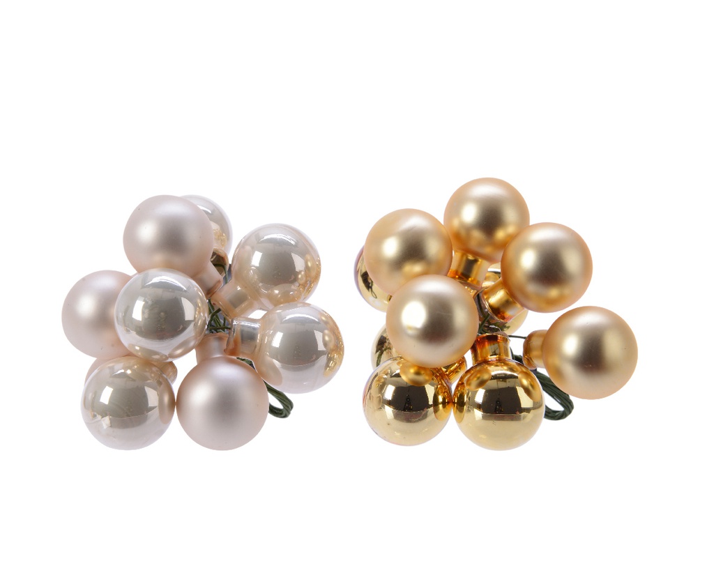 Grappolo Di Palline Di Natale  Vetro Su Filo Lucido Opaco Smalto Misto Colore Perla/Oro Ø 2Cm