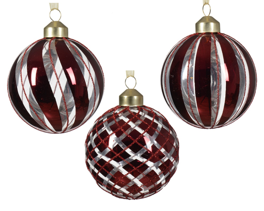 Pallina di Natale Vetro sfavillante con babbo natale 3ass colore rosso scuro ø 8cm