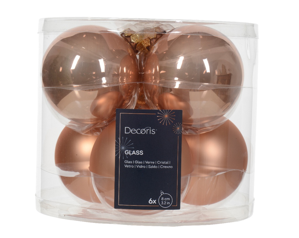 Box Da 6 Palline Di Natale Vetro Smaltato Opaco Con Decorazioni Natalizie Colore Rosato Frizzante Ø 8Cm