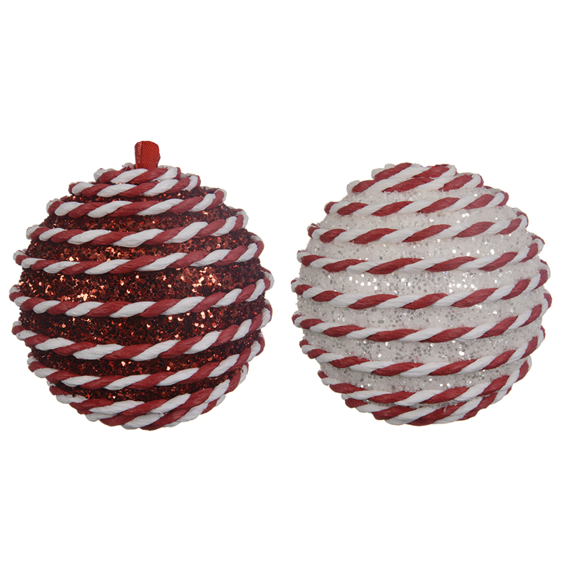 Pallina di natale assortite bianche e rosse di glitter Ø8 cm