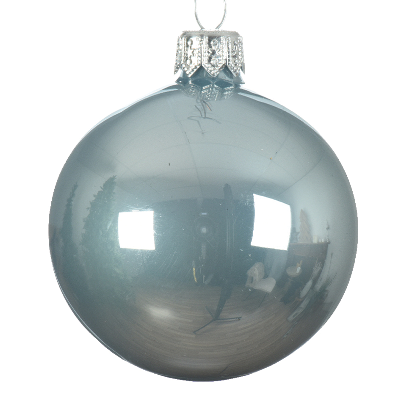 Box Da 6 Palline Di Natale Azzurra Lucido Ø6Cm