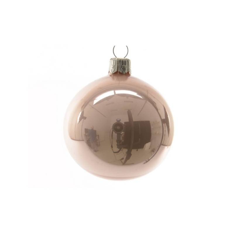 Box Da 6 Palline  Di Natale In Vetro   Rosa Lucido Cm 8