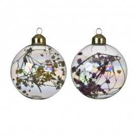 Pallina sfera natalizia in vetro Trasparente con fiori secchi 8 cm pz 1