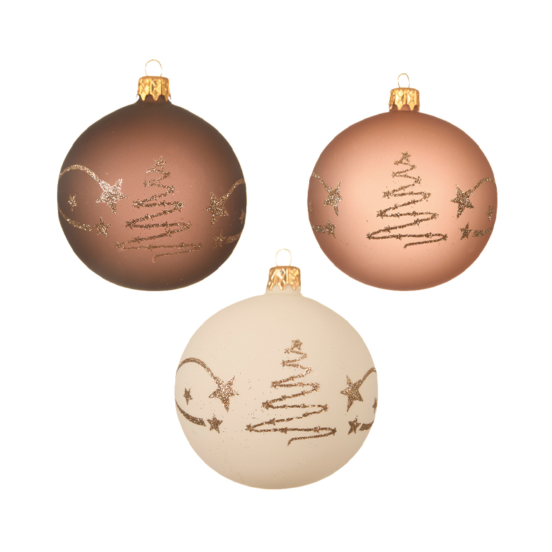 Palline di natale assortite con disegno albero glitter Ø8 cm