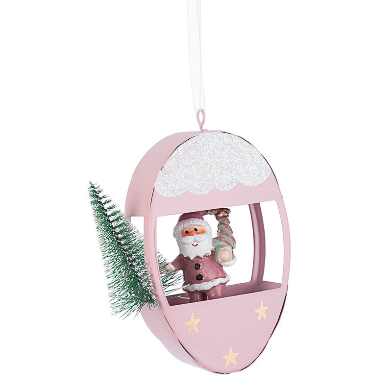 Pendaglio rosa con babbo natale e albero rosa