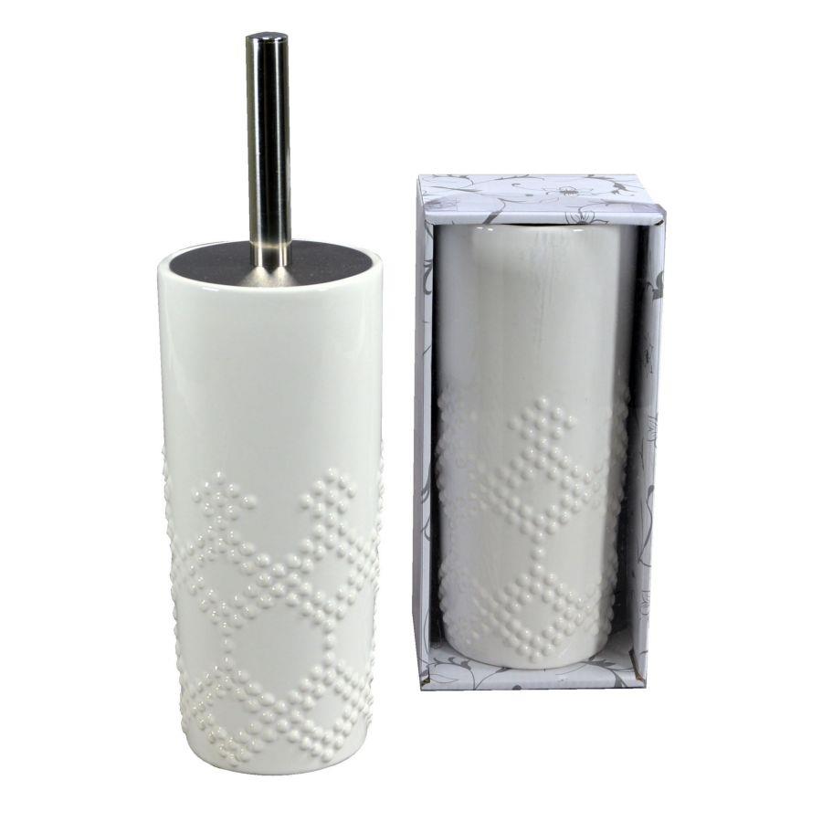 Portascopino ceramica bianco puntini tondo cmø10h24/34