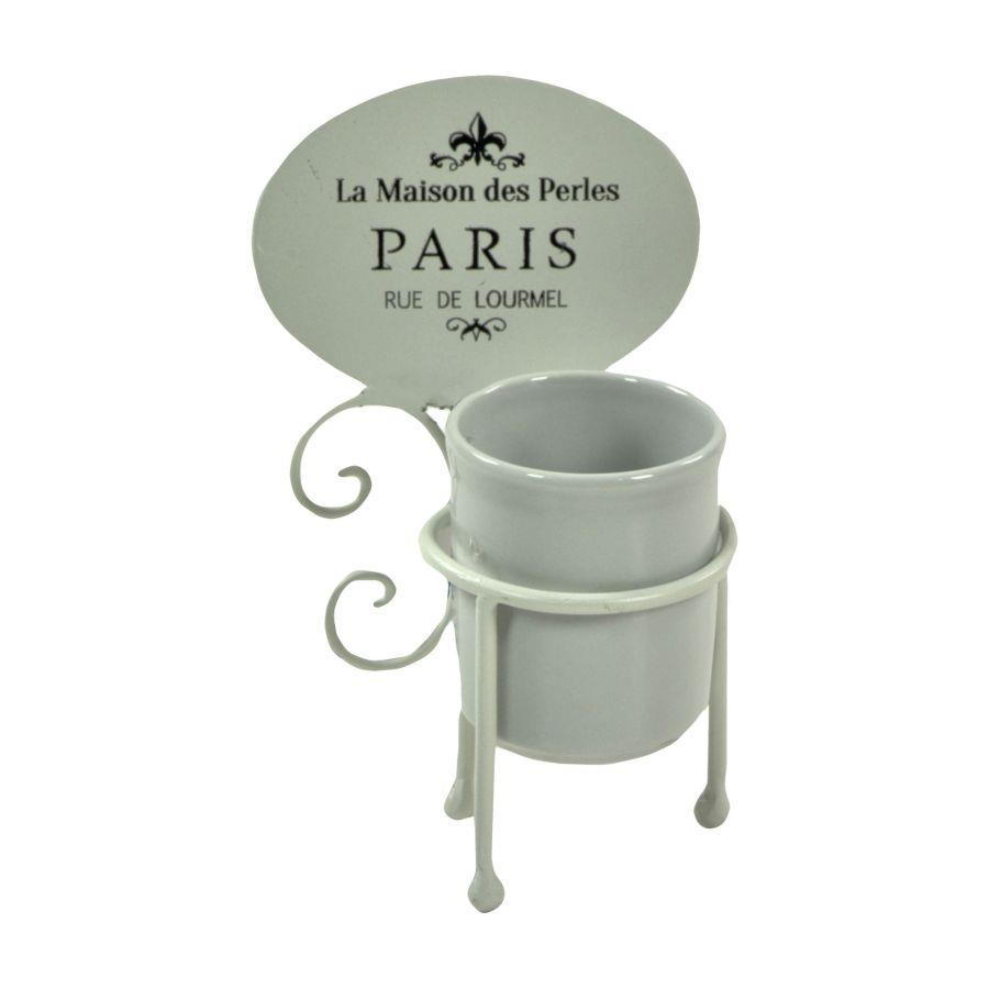 Portaspazzolini metallo ceramica paris bianco cm 13