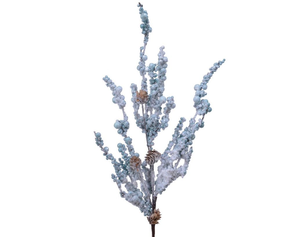 Ramo decorativo con bacche pigne e neve  cm 60