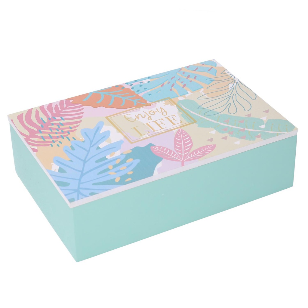 Scatola legno 6 scomparti multicolor rettangolare cm24x16h7