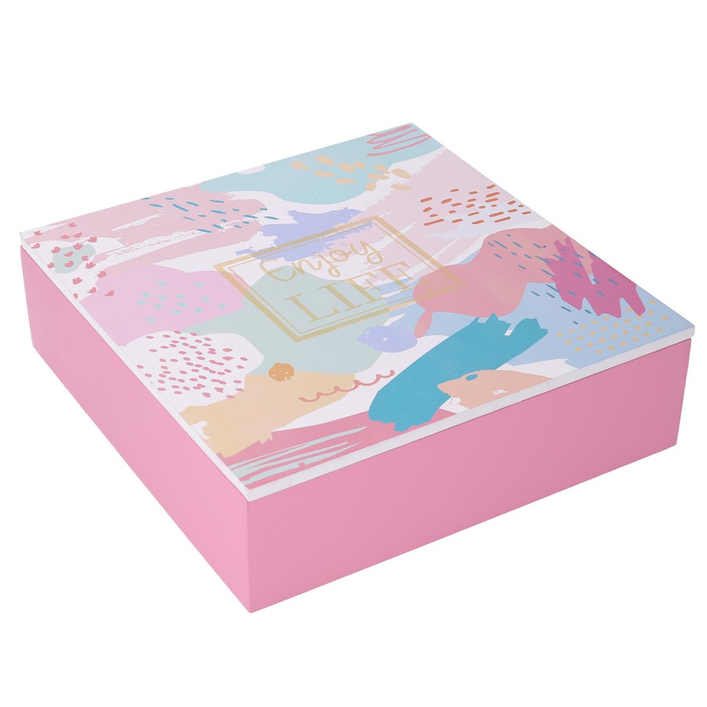 Scatola legno 9 scomparti multicolor quadro cm24x24h7