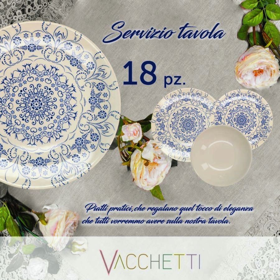 Servizio di piatti pz 18 con decoro azzurro-crema
