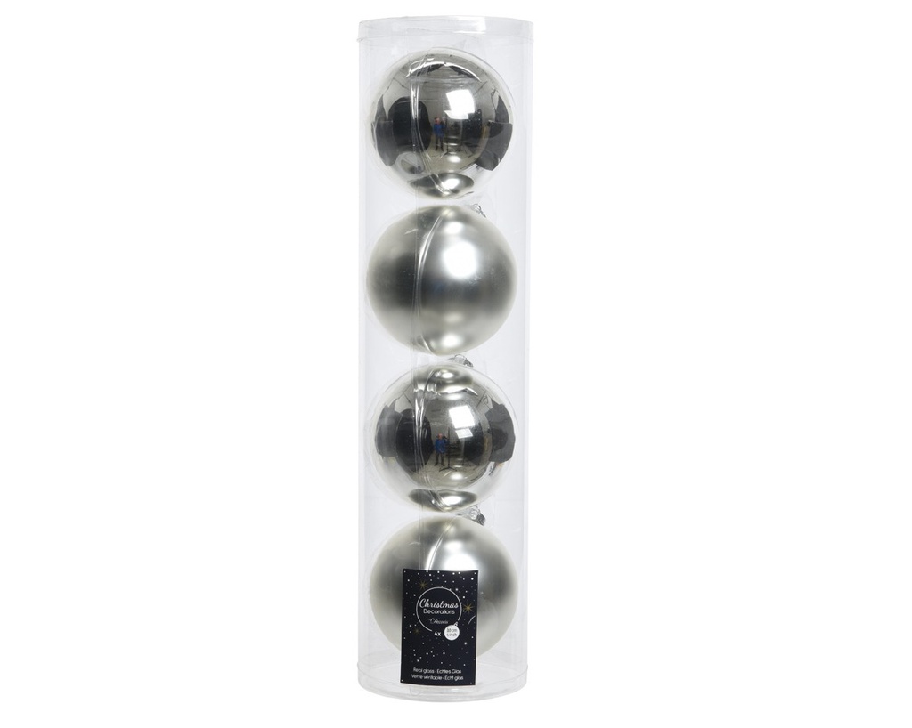 Set  4 palline vetro natalizie argento satinato lucido cm 10