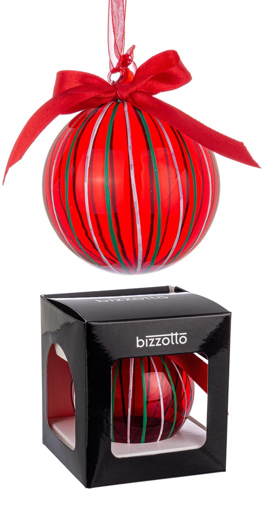 Sfera Vetro Stripe Rosso Colori C - Box D80mm