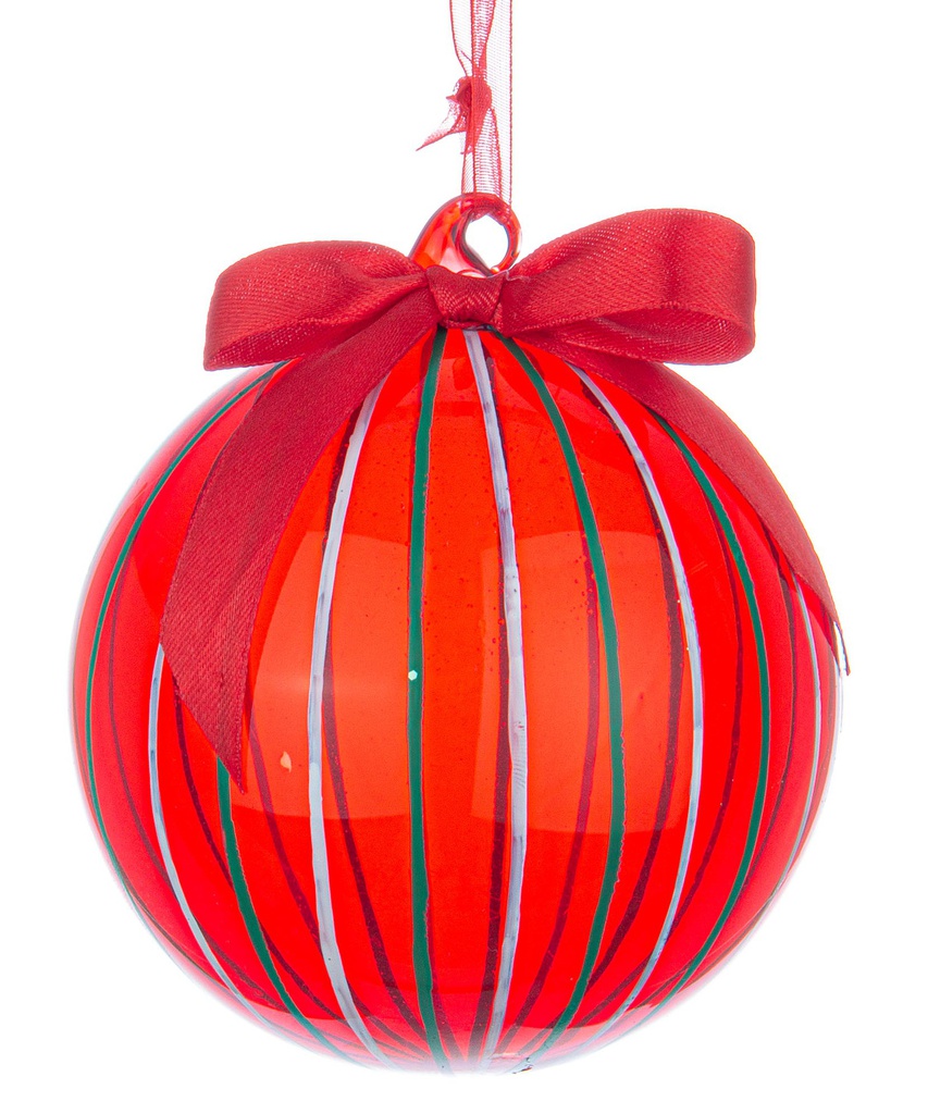 Sfera Vetro Stripe Rosso Colori D100mm