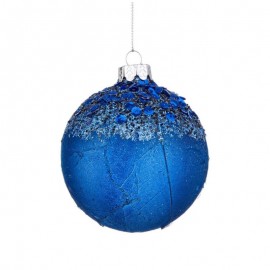 Sfera natalizia in vetro Blu con glitter AILEEN 8 cm pallina natale 