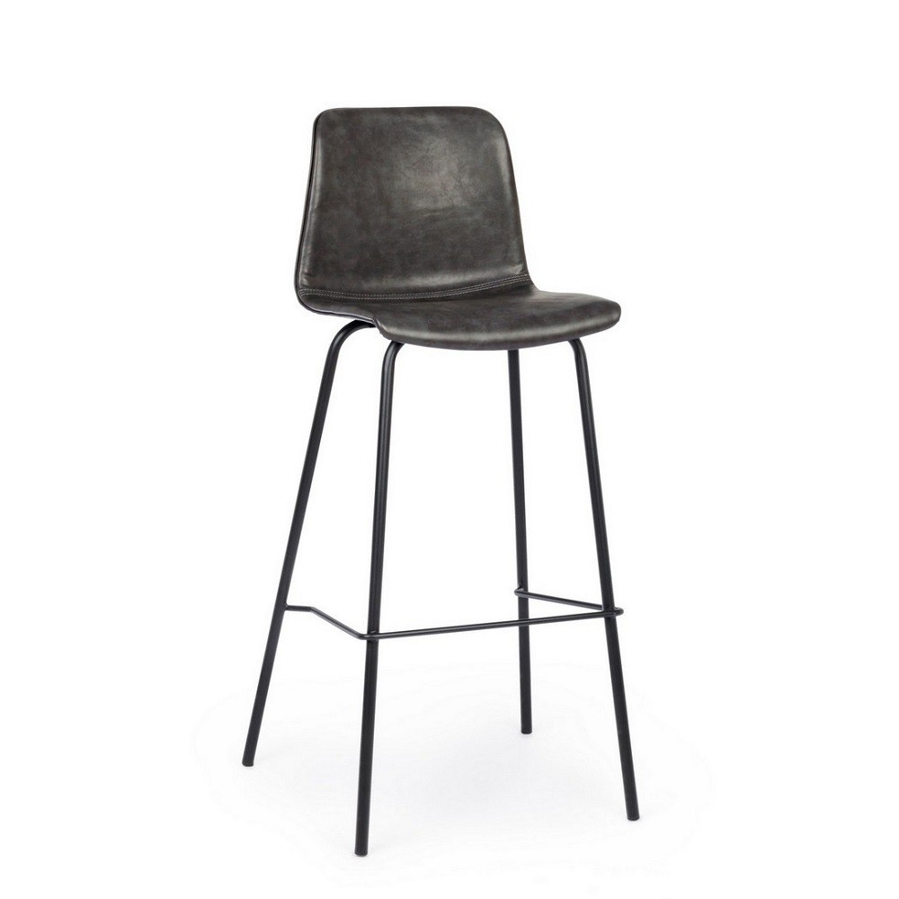 Sgabello bar vintage acciaio similpelle antracite Kyra cm 39 x 44 x 103,5