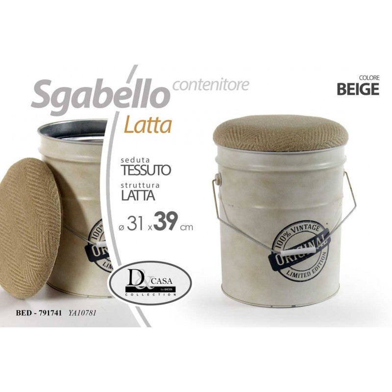 2x Sgabello in latta vintage con seduta in tessuto cm 31 x 35 x 39 h
