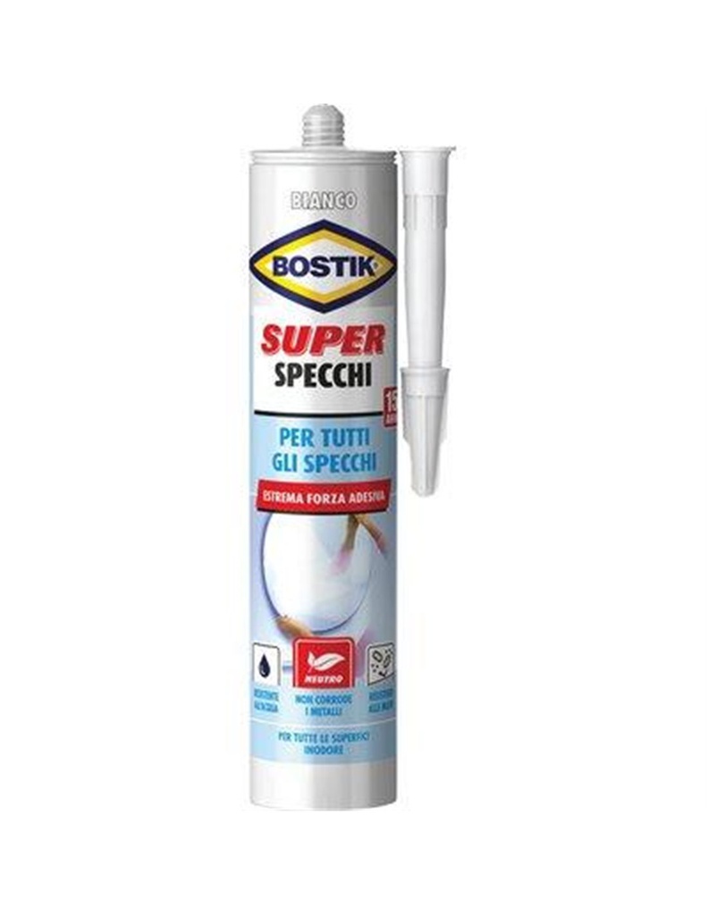 Sigillante neutro ad alta aderenza Bostik per superfici riflettenti, colore bianco, contenuto 425 ml.