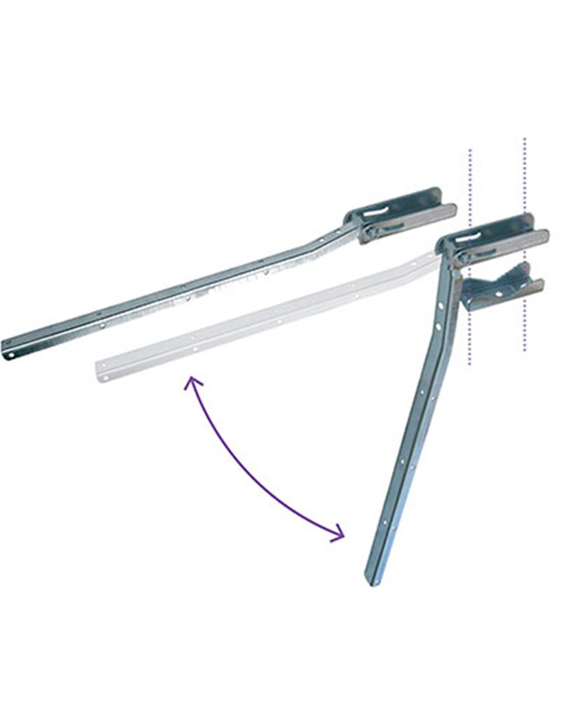 Stendino pieghevole per ringhiera in acciaio zincato, lunghezza 58 cm, con 2 staffe.
