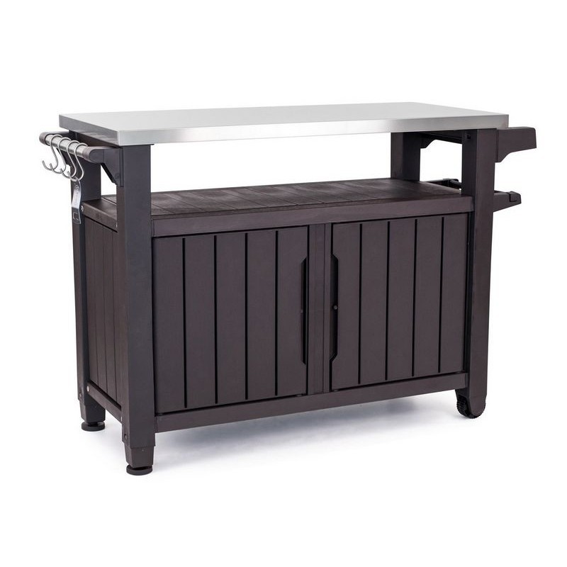 Tavolino In Resina  per  barbecue 2 ante colore grafite 123,7x54xh.90h cm