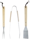 Set di 3 Attrezzi per Barbecue in Acciaio e Legno - Spatola, Pinza e Forchettone - Dimensioni 35 x 6.8 x 1.5 cm, 35 x 9.5 x 2.5 cm, 35 x 2.2 x 1.5 cm