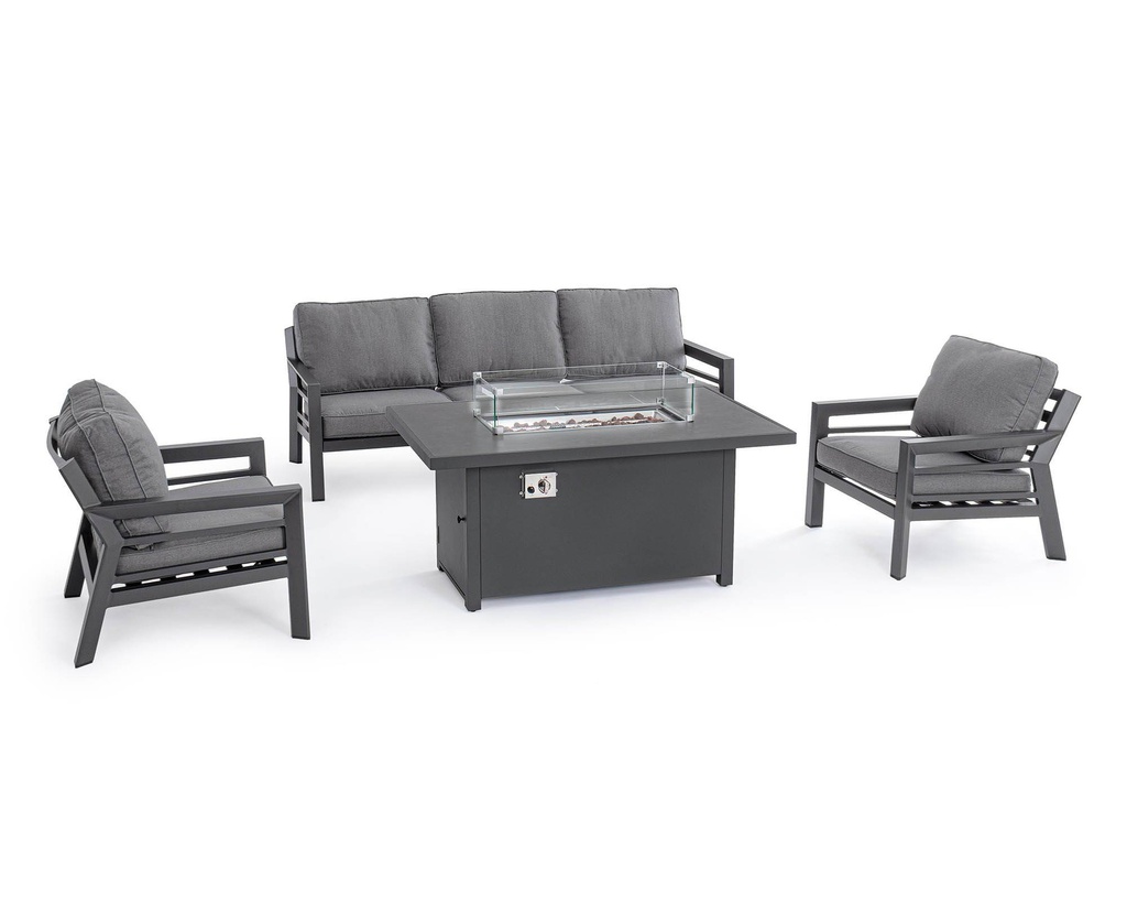 Set 4 Pz Salotto con Cuscino Hendrix Antracite in Alluminio, Acciaio, Vetro e Poliestere