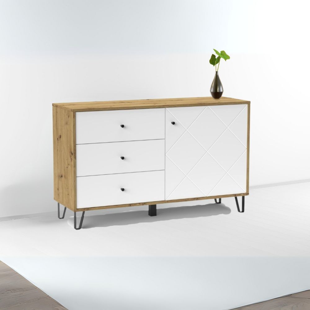 Credenza Bollo 5 con anta e 3 cassetti colore rovere e bianco H75.20xL123.40xP40