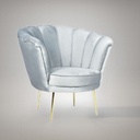 Poltrona Orel in velluto azzurro polvere Babyface 20 bordo grigio fumè e piedini oro H76xL70xP70