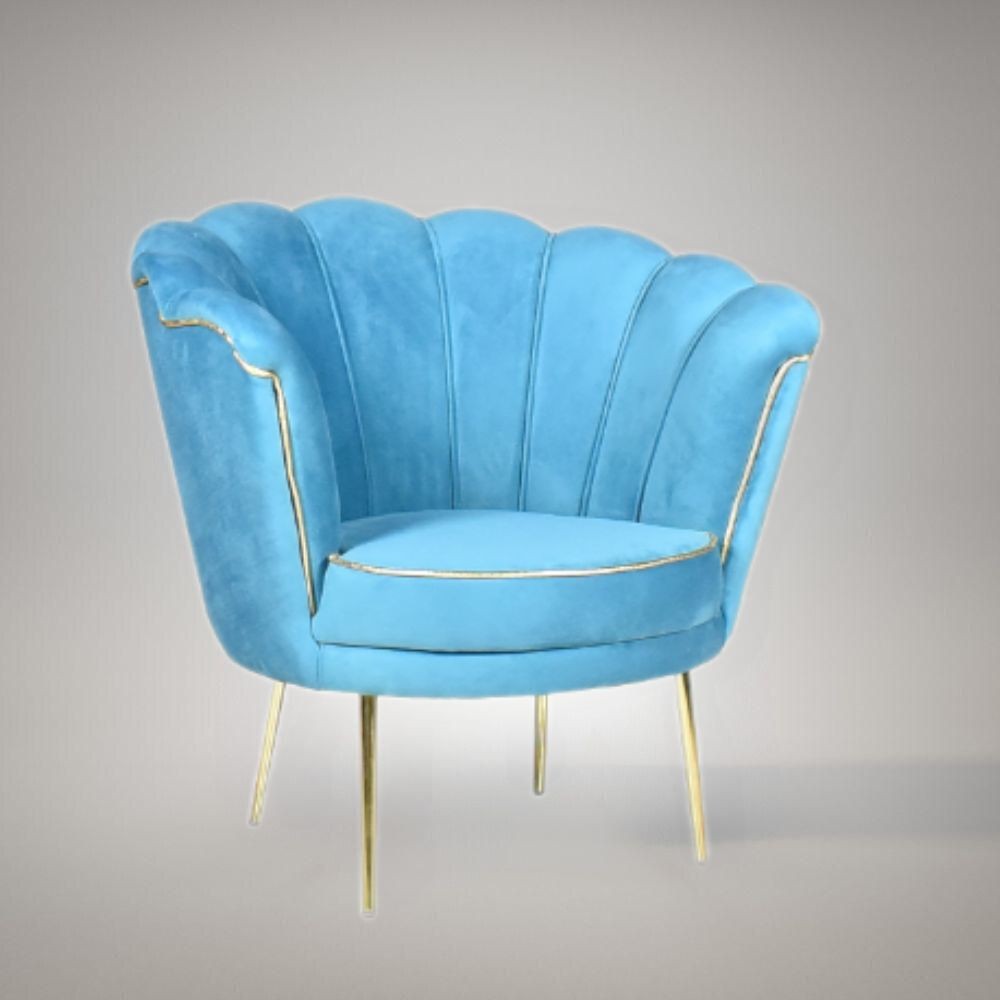 Poltrona Orel in velluto turchese con bordo e piedini oro H76xL70xP70