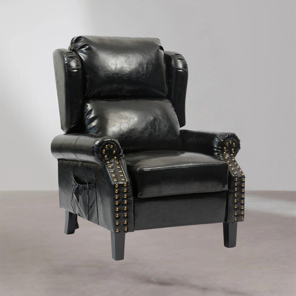 Poltrona Wing recliner 6 punti massaggianti in ecopelle colore nero H106xL91xP86