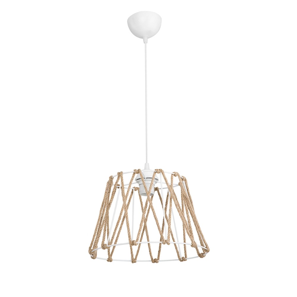 Lampada da soffitto Evren ASZ1029 in metallo bianco e paralume in corda iuta H61xL31