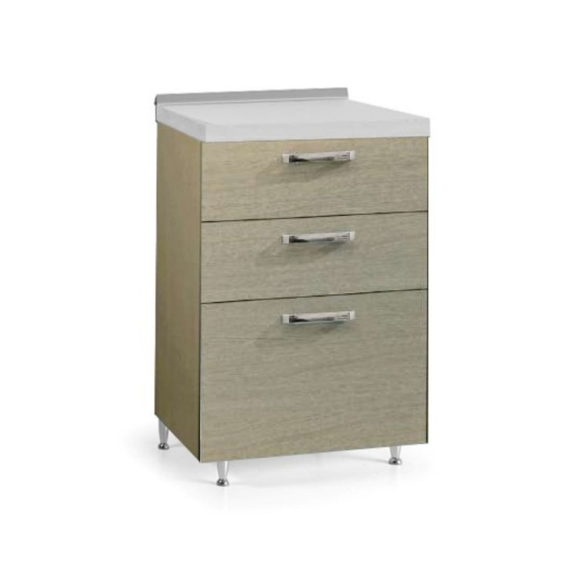 Base da 60 cm con 2 cassetti e 1 cestone in rovere promenade H87xL60xP60