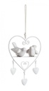 4x Pendaglio cuore con uccellini 18x13x6h