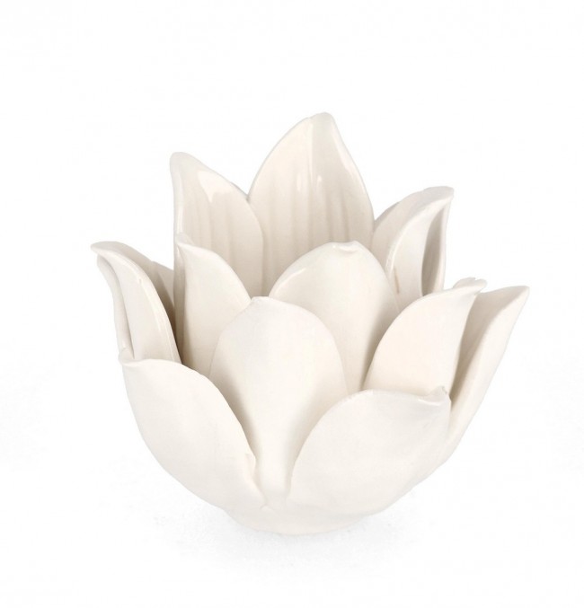 4x Candela fiore bianco D.13x10,5h ceramica