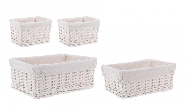 3x Cesta rettangolare bianca 18x14x11h, 34x24x14h, 40x30x16h