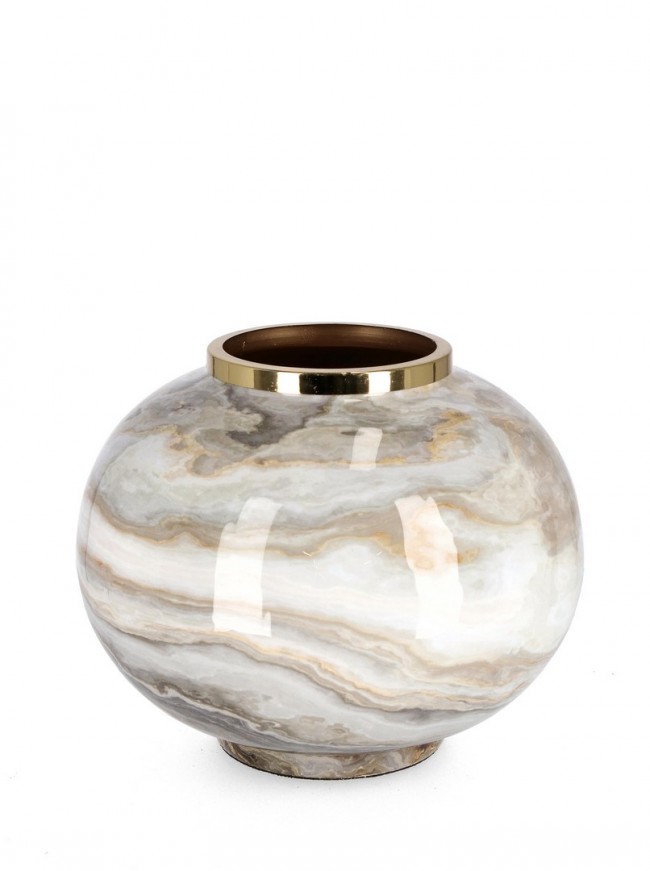 Vaso bomb bianco grigio oro D.28x25h