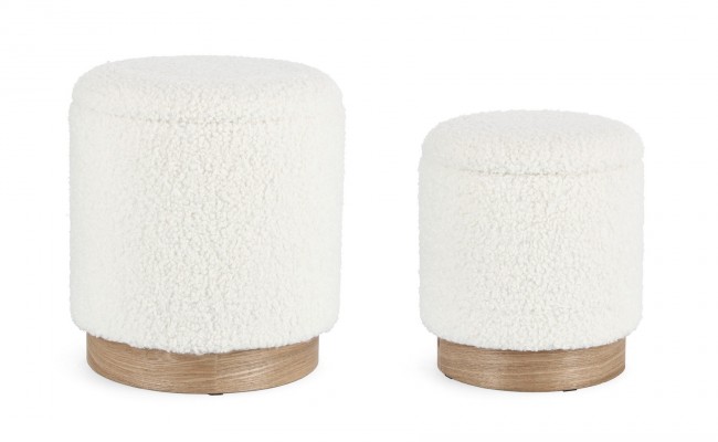 Pouf contenitore bianco teddy D.30.5x35h, D.37x42h