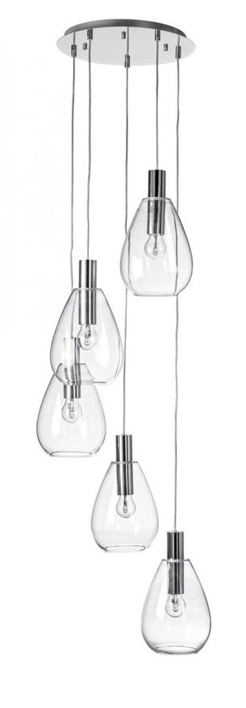 Lampadario 5 luci trasparente argento D.48x180h