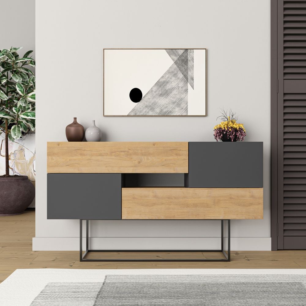 Madia rovere e antracite 82x145x40 cm
