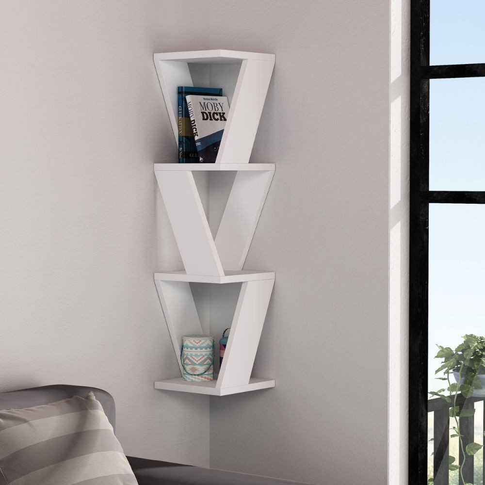 Libreria angolare bianca 22x22x85 cm