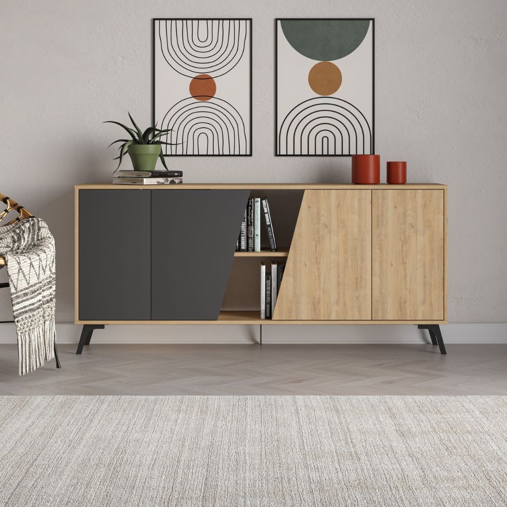 Madia 180 x 35.6 cm rovere e antracite