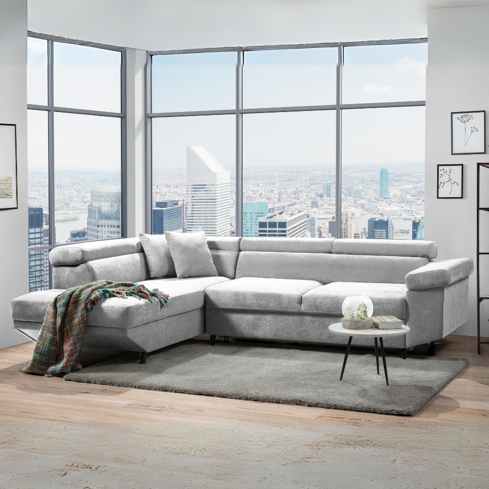 Divano letto angolare grigio chiaro 297x206