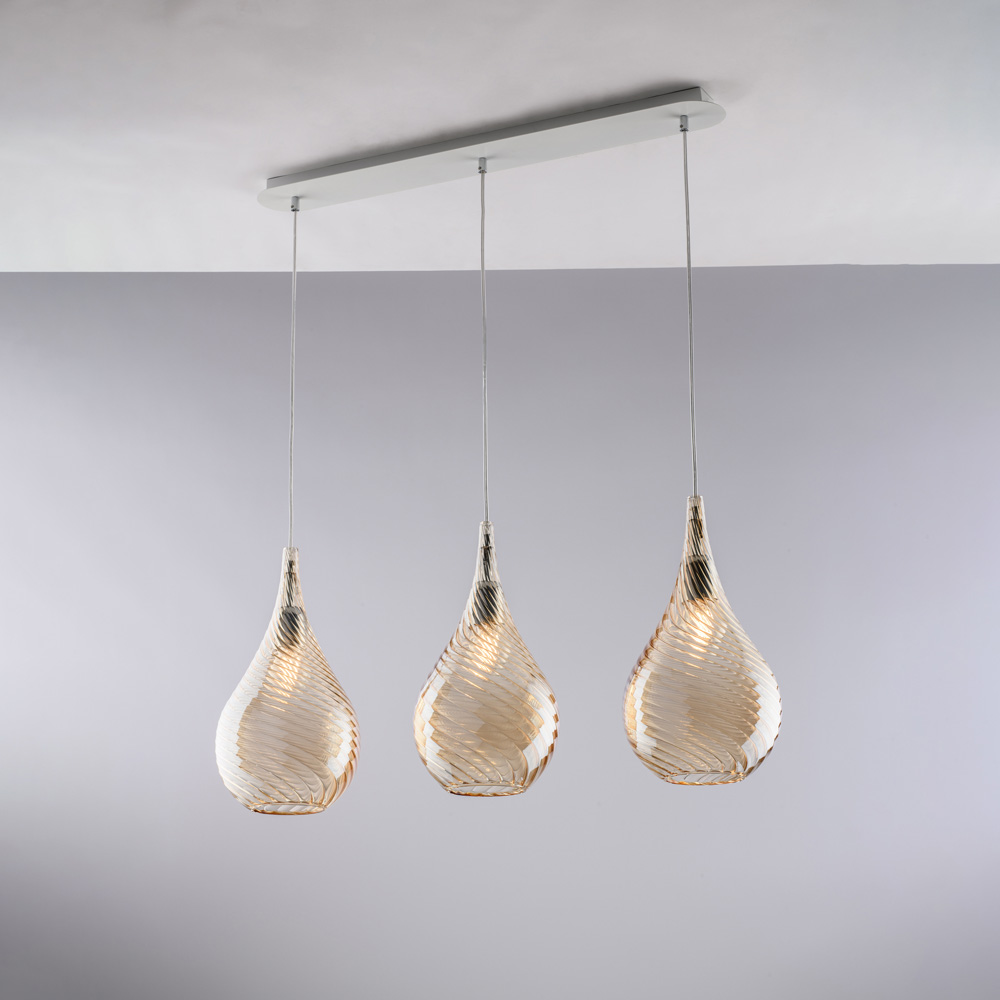 Lampadario in ferro con vetri ambra 75x10