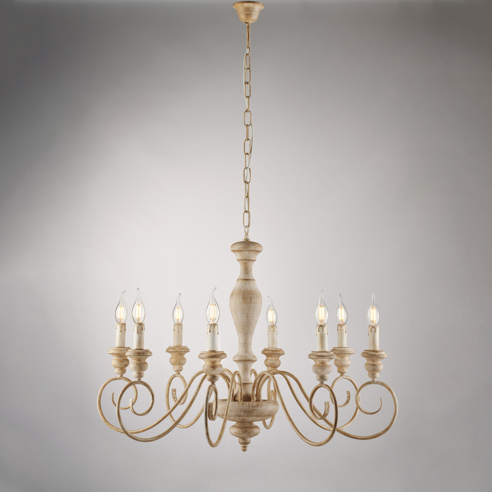 Lampadario in legno e ferro 8 luci Ø82 H.61